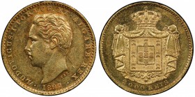 PORTUGAL: Luiz I, 1861-1889, AV 2000 reis, 1888, KM-518, key date for this series, with a mintage of just 500 pieces, PCGS graded AU details (scratch)...