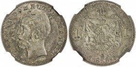 ROMANIA: Carol I, as Domnitor, 1866-1881, AR leu, 1881, KM-22, nicely toned, NGC graded AU58.