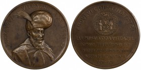 ROMANIA: AE medal, 1901, 50mm, facing bust of Mihai Viteazul, MIHAI VODA VITEAZUL 1593 - 1601 around // the seal of Michael the Brave at center, EROUL...