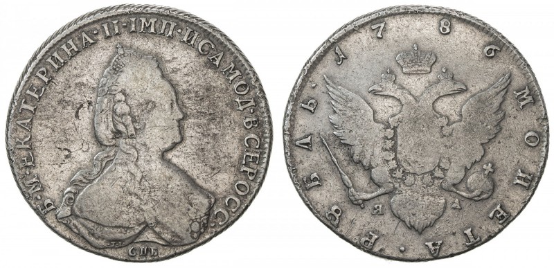 RUSSIAN EMPIRE: Catherine II, 1762-1796, AR rouble, 1786, Cr-67c, Dav-1686, Fine...