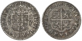 SPAIN: Felipe V, 2nd reign, 1724-1746, AR 2 reales, 1736-S, KM-355, assayer AP, scarce assayer type, VF-EF, S.