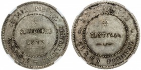 SPAIN: AR 5 pesetas, Cartagena, 1873, KM-716, struck during the Cantonal Revolution in 1873, this type is rarely seen in Mint State, NGC graded MS62, ...