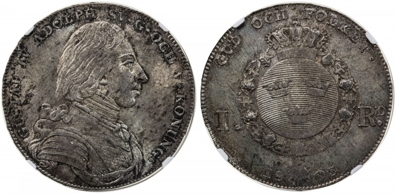 SWEDEN: Gustav IV Adolph, 1792-1809, AR riksdaler, 1805, KM-561, mintmaster OL, ...