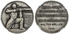 AARGAU: AR medal, 1945, Richter-54b, 35mm; Aargau Shooting Festival: rifle shooter // AARG. KANT. KLEINKALIBER / SCHÜTZENVERBAND / OBLIG. PROGRAMM, aw...