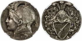 BASEL: AR medal, 1909, Richter-132c, 29mm; Basel Shooting Festival: head left // shields of Basel, Switzerland, and a rifle, designed by Hans Frei, NG...