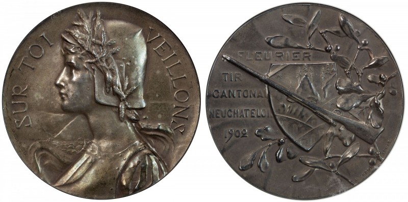 NEUCHÂTEL: AR medal, 1900, Richter-986a, 45mm; Neuchâtel Shooting Festival: SUR ...
