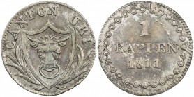 URI: BI rappen, 1811, KM-40, HMZ 2-996, one-year type, with definitive die crack found on most of these, toned, Choice EF.