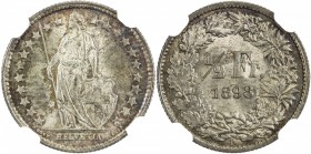 SWITZERLAND: Confederation, AR ½ franc, 1898-B, KM-23, NGC graded MS65.