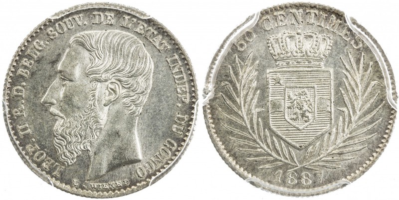 BELGIAN CONGO: Leopold II, 1885-1909, AR 50 centimes, 1887, KM-5, PCGS graded MS...
