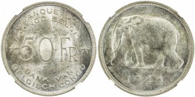 BELGIAN CONGO: Leopold III, 1934-1950, AR 50 francs, 1944, KM-27, NGC graded MS61.