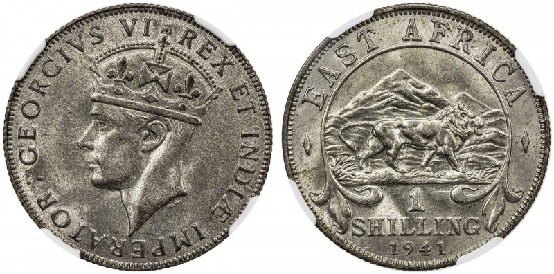 EAST AFRICA: George VI, 1937-1952, AR shilling, 1941-I, KM-28.2, thick rim, smal...