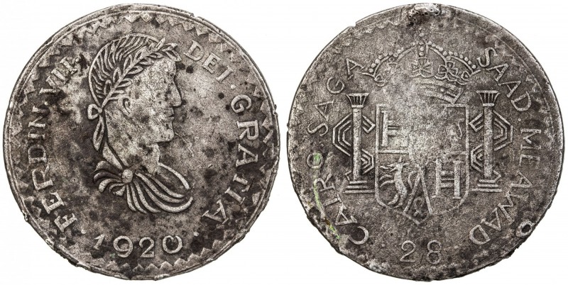 EGYPT: advertising token, 1920, 41mm, imitating Spanish Colonial 8 reales of Fer...