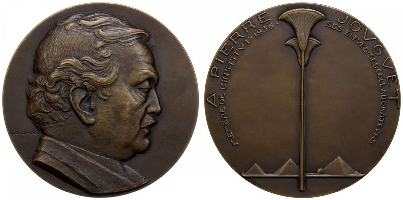EGYPT: Fuad I, 1922-1936, lightly oxidized AE medal (107.59g), 1936, 59mm; bust ...