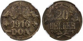 GERMAN EAST AFRICA: Wilhelm II, 1891-1918, AE 20 heller, 1916-T, KM-15a, brass issue, obverse A, large crown and reverse A, curled tip on second L, bo...