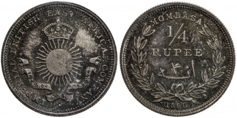 MOMBASA: Victoria, 1887-1895, AR ¼ rupia (4 annas), 1890-H, KM-3, Imperial Briti...