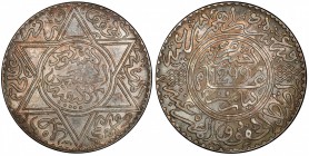 MOROCCO: Moulay al-Hasan, 1873-1894, AR 10 dirhams (rial), Paris, AH1299, Y-8, Lec-188, PCGS graded MS62.