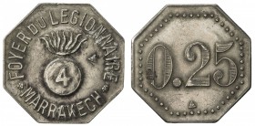 MOROCCO: 0.25 (franc) token (3.31g), ND [ca. 1915?], Lecompte-330, 23mm octagonal nickel token for Foyer du Légionnaire, Marrakesh, round bomb inscrib...