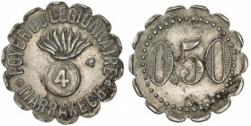 MOROCCO: 0.50 (franc) token (2.95g), ND [ca. 1915?], Lecompte-331, 23mm scalloped nickel token for Foyer du Légionnaire, Marrakesh, round bomb inscrib...