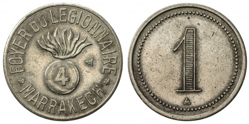 MOROCCO: 1 (franc) token (3.01g), ND [ca. 1915?], Lecompte-332, 23mm round nicke...