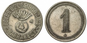 MOROCCO: 1 (franc) token (3.01g), ND [ca. 1915?], Lecompte-332, 23mm round nickel token for Foyer du Légionnaire, Marrakesh, round bomb inscribed "4" ...