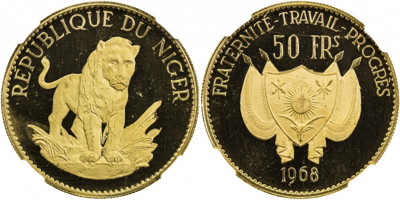 NIGER: AV 50 francs, 1968, KM-10, commemorates the tenth anniversary of the auto...