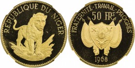 NIGER: AV 50 francs, 1968, KM-10, commemorates the tenth anniversary of the autonomy of the country, NGC graded PF65 UC.