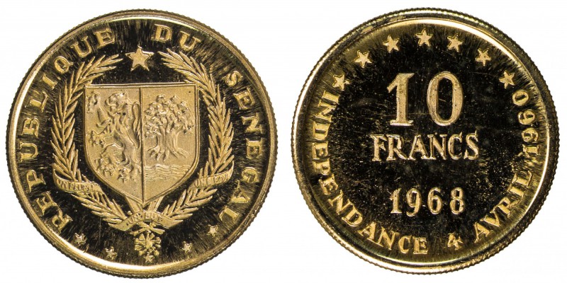 SÉNÉGAL: Republic, AV 10 francs, 1968, KM-1, 8th Anniversary of Independence, Pr...