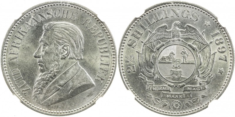 SOUTH AFRICA: Zuid-Afrikaansche Republiek, AR 2½ shillings, 1897, KM-7, NGC grad...
