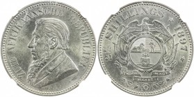 SOUTH AFRICA: Zuid-Afrikaansche Republiek, AR 2½ shillings, 1897, KM-7, NGC graded MS63.