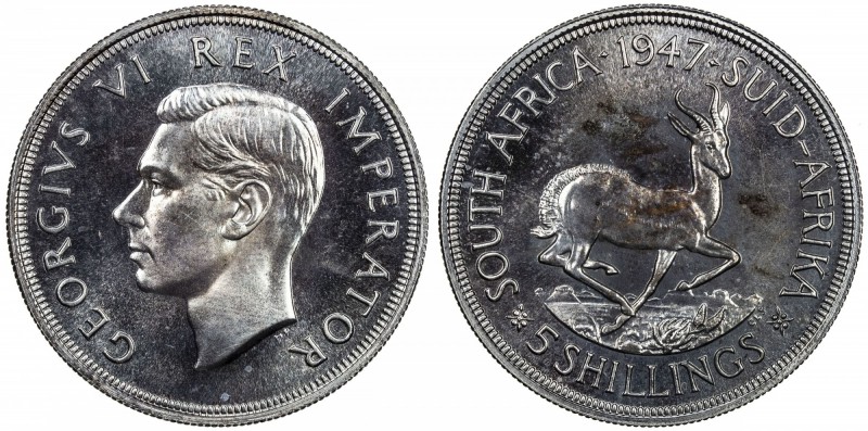 SOUTH AFRICA: George VI, 1936-1952, AR 5 shillings, 1947, KM-31, mintage 5,600 w...