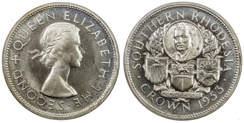 SOUTHERN RHODESIA: Elizabeth II, 1951-1953, AR crown, 1953, KM-27, Cecil Rhodes ...