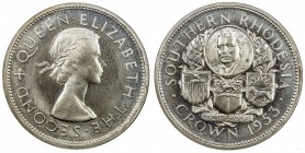 SOUTHERN RHODESIA: Elizabeth II, 1951-1953, AR crown, 1953, KM-27, Cecil Rhodes Birth Centennial, with original British Royal Mint box of issue, minta...