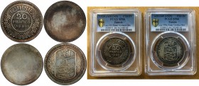 TUNISIA: Ahmad Pasha Bey, 1929-1942, AR 20 francs, 1930//AH1348 (sic), KM-E11 type, Lec-354a & 355, PAIR of the uniface trial strikes of the Essais, t...
