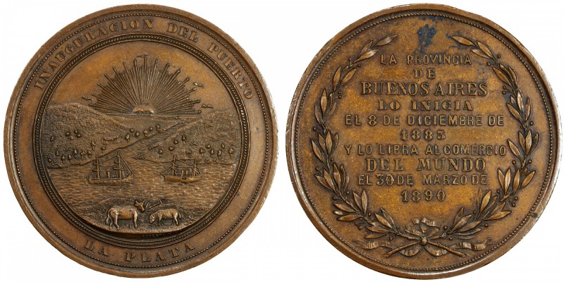 ARGENTINA: AE medal, 1890, 56mm, Inauguration of the Port of La Plata bronze med...