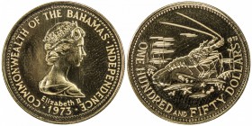BAHAMAS: Elizabeth II, 1952—, AV 150 dollars (8.17g), 1976, KM-51, fineness .917, AGW 0.2414 oz, Proof.