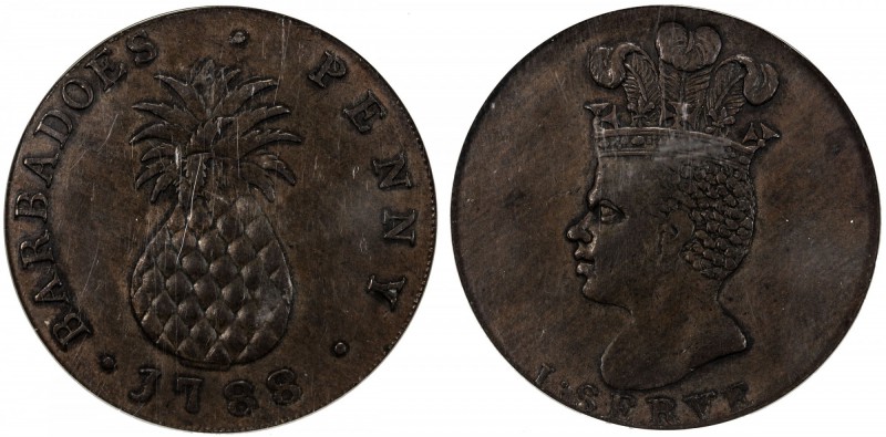 BARBADOS: George III, 1870-1820, AE penny, 1788, KM-Tn8, large pineapple variety...