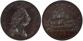 BERMUDA: George III, 1760-1820, AE penny, 1793, KM-5a, gorgeous specimen, dark chocolate brown toning, PCGS graded PF64 BR.