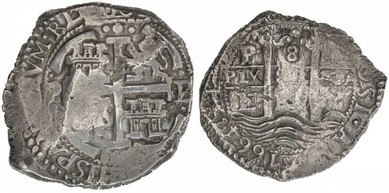 BOLIVIA: Felipe IV, 1621-1665, cob 8 reales (25.12g), Potosi, 1664, KM-21, assay...