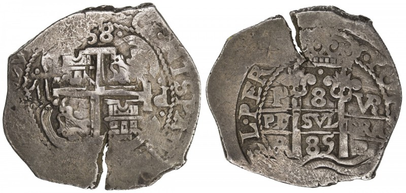 BOLIVIA: Carlos II, 1665-1700, AR 8 reales cob (27.06g), 1685-P, KM-26, assayer ...