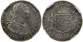BOLIVIA: Carlos III, 1759-1808, AR 2 reales, 1808-PTS, KM-71, assayer PJ, NGC graded AU55. Finest graded by NGC.
