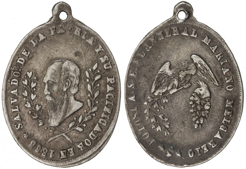 BOLIVIA: Republic, AR medal (7.97g), 1865, Fonrobert-9675, 26x37mm oval silver m...