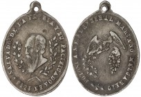 BOLIVIA: Republic, AR medal (7.97g), 1865, Fonrobert-9675, 26x37mm oval silver medal dedicated to the City of Potosi, bust of Melgarejo within wreath ...