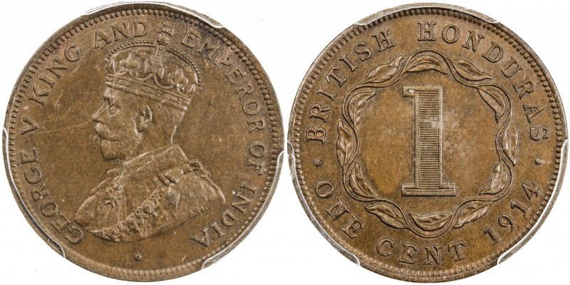 BRITISH HONDURAS: George V, 1910-1936, cent, 1914, KM-19, PCGS graded MS63 BR.