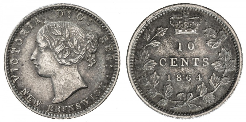 NEW BRUNSWICK: Victoria, 1837-1901, AR 10 cents, 1864, KM-8, EF.