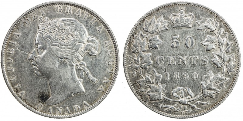 CANADA: Victoria, 1837-1901, AR 50 cents, 1890-H, KM-6, a couple scratches, ligh...