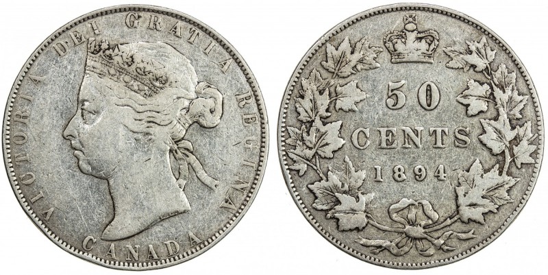 CANADA: Victoria, 1837-1901, AR 50 cents, 1894, KM-6, obverse rim bump, better d...
