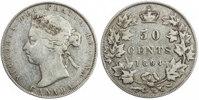 CANADA: Victoria, 1837-1901, AR 50 cents, 1894, KM-6, obverse rim bump, better date, Fine.