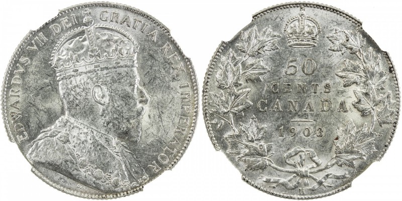 CANADA: Edward VII, 1901-1910, AR 50 cents, 1903-H, KM-12, scarce date in higher...