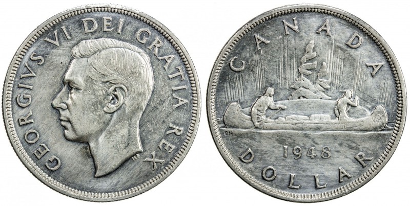 CANADA: George VI, 1936-1952, AR dollar, 1948, KM-46, cleaned, key date, EF-AU.