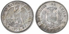 CHILE: Republic, AR peso, 1877-So, KM-142.1, light original tone, UNC.